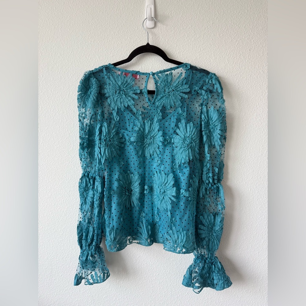 Antropologie NWT Eva Franco Turquoise Lace Floral Ruffle
Blouse Shirt - Picture 8 of 8